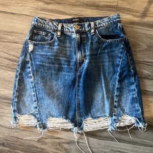 Hudson Jeans Destroyed High Rise Denim Skirt